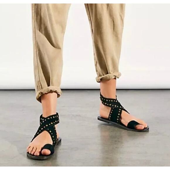 Free People black suede studded wrap sandals - Picture 1 of 7